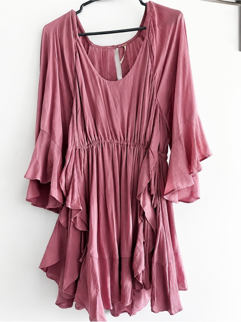 Free People Rose Flyrie Ruffle Mini Dress Petals Pink XS NWT